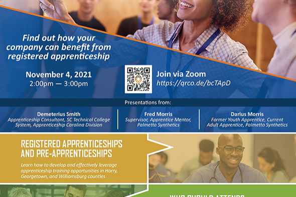 flyer reading apprenticeships grow your own talent workforce solution with images of people at work