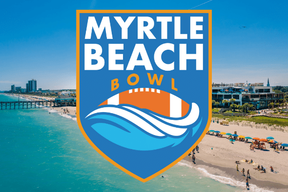 myrtle beach bowl logo imposed over sunny day at the beach