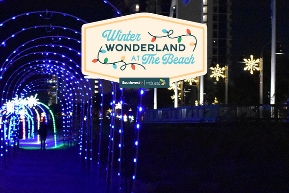 lights on the boardwalk with winter wonderland at the beach logo