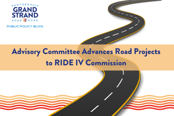graphic of curvy road text saying Advisory Committee Advances Road Projects to RIDE IV Commission 