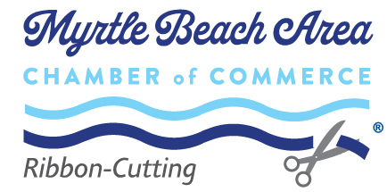 myrtle beach area chamber of commerce logo with scissors cutting ribbon