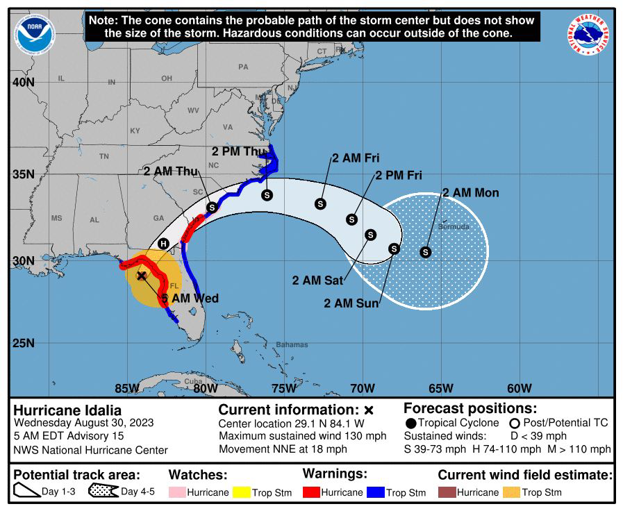 Hurricane Idalia Cone Map - 8-30-2023