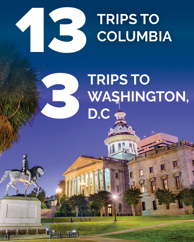 13 trips to columbia 3 trips to dc